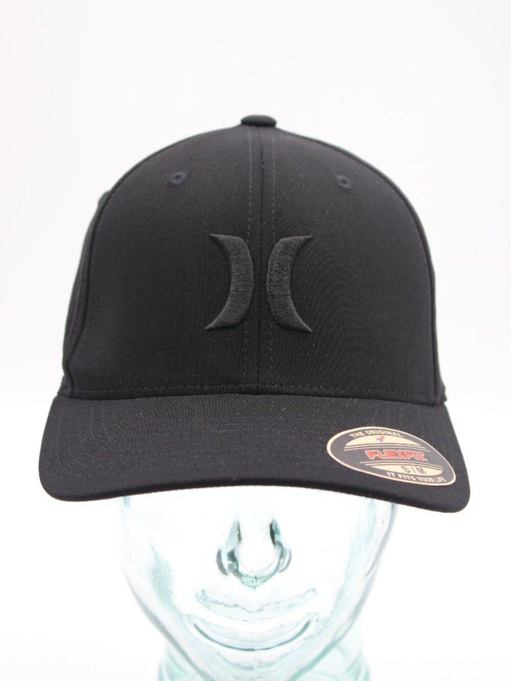 Hurley FlexFit Hat Cap Black on Black Embroidered Logo Fitted Size S/M 6 Panel